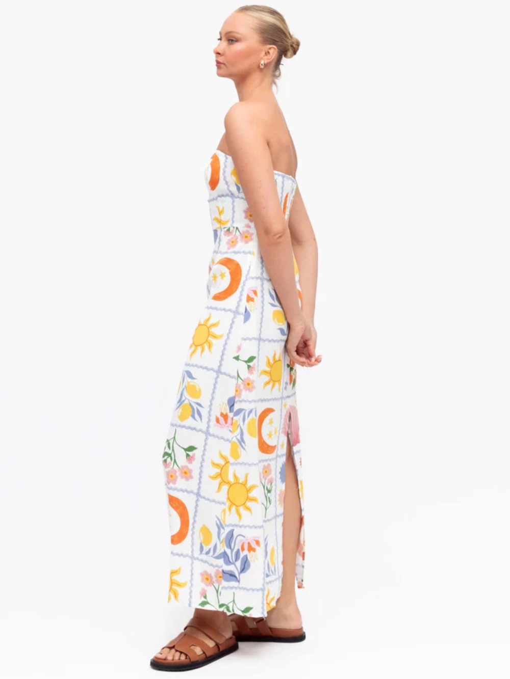Paper Heart Costa celestial botanical tile print linen blend maxi dress - Picture 2 of 15